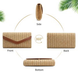 LUNIQO Straw Clutch Purse for Women Envelope Clutch Handbags for Summer Beach Evening Shoulder Crossbody Bag (Khaki)