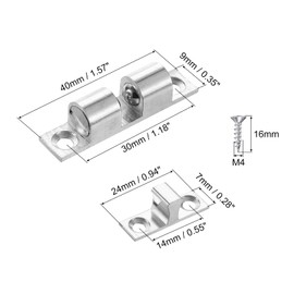 PATIKIL 40mm Double Ball Tension Roller Catch Latch, Solid Brass Adjustable Hardware Fitting with Screws for Cabinet Closet Tension Latch, Silver Tone