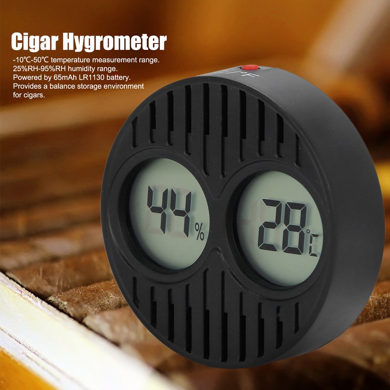 Round Hygrometer Thermometer ℃/℉ Digital Display High Accuracy Cigar Box