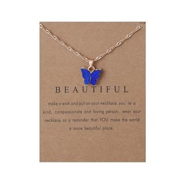 Sweet Cute Colorful Butterfly Adjustable Clavicle Chain Lightweight Arcylic Insect Necklace with Message Card Friendship Good Luck Bohemian Jewelry for Women-Blue