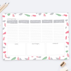 A4 Desk Planner, 53 Pages, Undated, Weekday Planner, Organiser, to Do List, Notepad for School, Home, Work, Office, Acedemic, Events - Paint The Town (06/0007)