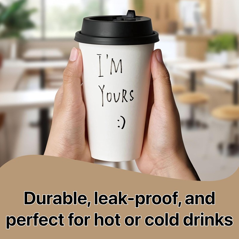 Pokanic Paper White Cups [20 oz] with Lids and Sleeves