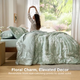 Bedsure Queen Comforter Set - 7 Pieces Floral Sage Green GentleSoft™ Bedding Sets, Queen Bed in a Bag with Botanical Flowers Winter Comforter, Sheets, Pillowcases & Shams