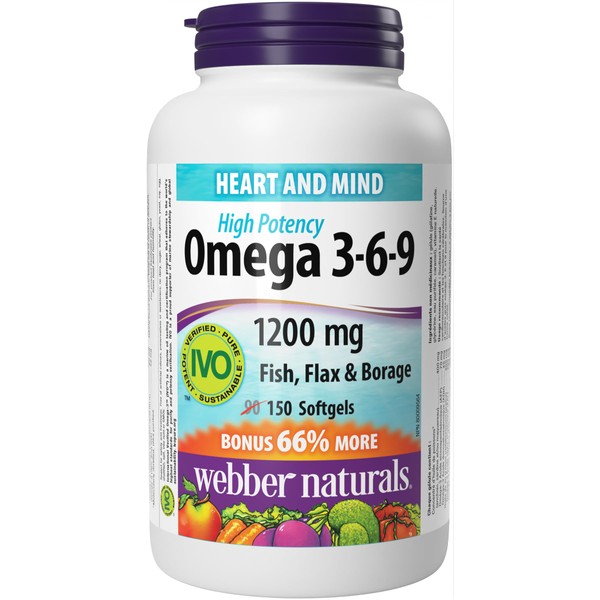 Webber Naturals Omega 3-6-9 Flaxseed, Fish & Borage Oils 1200 mg, 150 softgels