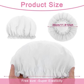 JIYIN Reusable Shower Cap, Shower Caps with Terry Cloth Lining, Large Shower Cap, Waterproof Bath Cap for Showers, Spa, Salon, Make-Up, Travel (White)