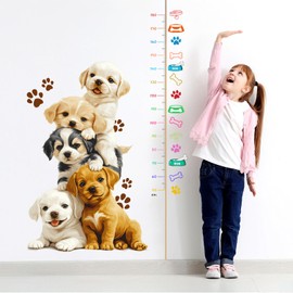 Height Growth Chart for Kids, Cartoon Animals Dog Height Chart Wall Stickers Measuring Ruler, 11.8'' x 70.6'' Removable DIY Measure Wall Ruler for Child Boy Girl Nursery Bedroom Playroom Wall Decor