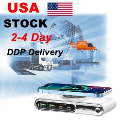 6 in 1 Wireless Charging Station USB PD 45W 30W Multi Ports GaN Fast Charger with LED Light for Phones Tablets Laptopscolor: White, socket standard: US