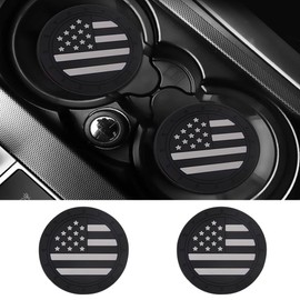 ACODABLEM 2 Pack Car Cup Holder Coaster, 2.75 Inch American Flag Soft Rubber Pad Set Round Auto Cup Holder Insert Drink Coaster Car Interior Accessories (Black White)