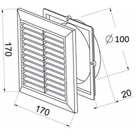 Black Air Vent Grille 170mm x 170mm with 100mm Pipe Hose Connector for External and Internal Ventilation Cover