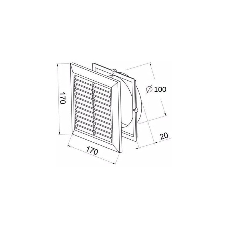 Black Air Vent Grille 170mm x 170mm with 100mm Pipe