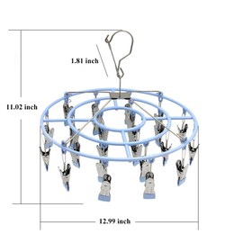 Decohomeforu Stainless Steel Clothes Sock Drying Rack with 24 Clips, Swivel Hook Windproof Clothes Hanger Rack for Sock, Bras, Towel, Underwear, Laundry Clothes, Hat, Scarf, Pants, Gloves (Blue Clips)