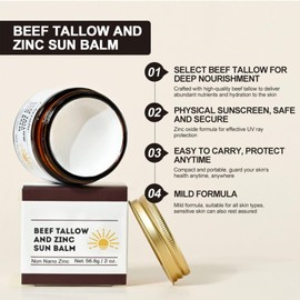 Non Nano Zinc Oxide Sunscreen,Natural Organic Beef Tallow Sun Cream,Zinc Oxide Sunscreen for Skin,Tallow Sun-screen for All Skin Types,UVA/UVB Protection Suncream for Face & Body,Factor 50 Sun Cream