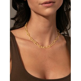 CTEEGN Chunky Gold Paperclip Necklace for Women Statement Thick Trendy Dainty 14K Yellow Chain Link Necklace Waterproof Simple Tarnish Herringbone Summer Choker Layered Everyday Jewelry Gifts