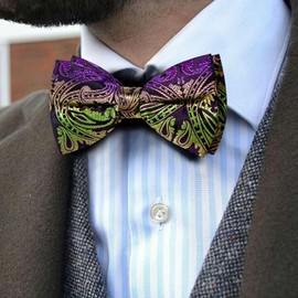 Barry.Wang Mardi Gras Purple Green Gold Bow Tie for Men Paisley Silk Pre-Tied Bowtie Pocket Square Cufflinks Set Formal Tuxedo Wedding Party Prom