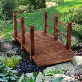 5FT Wooden Garden Bridge Arch Stained Footbridge Decorative Backyard Bridge with Double Safety Railings Outdoor Lawn Bridge Walkway for Garden Yard Patio Courtyard Outdoor Décor Garden Bridges