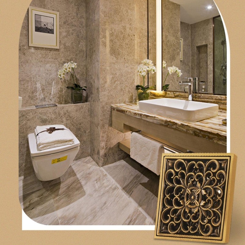AUNMAS Drenaje de Piso, Anti Olor Antigua Latón Rectangular Drenaje
