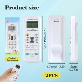 2 white universal remote controls for air conditioners, compatible with most brands, suitable for most split, windows and portable air conditioners, easy to use and versatile