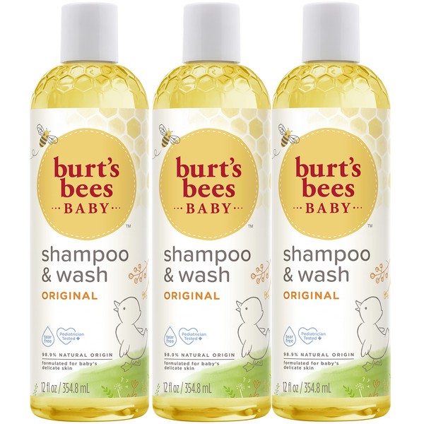 Burt's Bees Baby Shampoo & Wash, Tear Free Soap, Natural Baby Care, Original, 12 Ounce (Pack of 3)