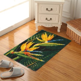 Latch Hook Kits for Adults with Color Preprinted Pattern Design DIY Crochet Yarn Rugs Hooking Craft Kit for Adults Kids 20" X 15" (Flower)