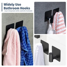 Rise age Adhesive Towel Hooks, Heavy Duty Stick on Towel Hooks for Bathrooms Wall Waterproof Adhesive Shower Hooks for Hanging Loofah, Clothes, Robes(Matte Black 4 Pcs)