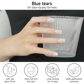 DUKASOU Semi Cured Gel Nail Strips, Blue tears | 28 pcs Gel Nail Strips Work with Any UV Lamp, Salon Quality UV Gel Nail Stickers, Easy to Apply for Home Nails DIY