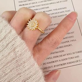 Fidget Ring Anxiety Spinner Flower Ring Gold Adjustable Rings Summer Jewelry Anniversary Birthday Gifts for Women