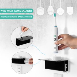 Haohaio Acrylic Electric Toothbrush Holder for Bathroom,Wall Mounted with Hidden Cable Management, Secure and Non-Slip Design, Won't Fall Off for Reliable Stability -Black