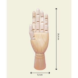 Mont Marte Mannequin Hand – Wooden Model Hand – Left Hand – 25,4 cm – Flexible Wooden Art Hand Manikin, Ideal as a Model for Drawing