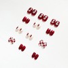 Wedding 24 Pieces Claret Short Chess Love False Nail Pearl