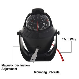 ITYAGUY Marine Boat Compass LED Light Navigation Pivoting Electronic Sea Compass Automotive High Precision Compass for Sailing Boat Car Truck (Black)