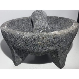 Made in Mexico Genuine Mexican Manual Guacamole Salsa Maker Volcanic Lava Rock Stone Molcajete/Tejolote Mortar and Pestle Herbs Spices Grains 6" Large