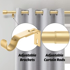 GEEBOBO 2 Pack Gold Curtain Rods for Windows 28 to 48 Inch, 1 Inch Adjustable Heavy Duty Easy Install Curtain Rods Set for Outdoor, Patio, Farmhouse, Bedroom, Living Room (Gold,30"-60",2 Pack)