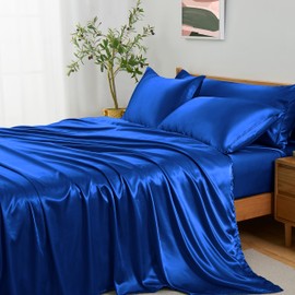 Entisn 4Pcs Royal Blue Twin XL Sheet Sets with Body Pillow Cover, Silky Satin Sheet Set, Luxury Bedding Set, Breathable & Ultra Soft Bed Sheet Set - 1 Fitted Sheet, 1 Flat Sheet, 2 Pillowcases