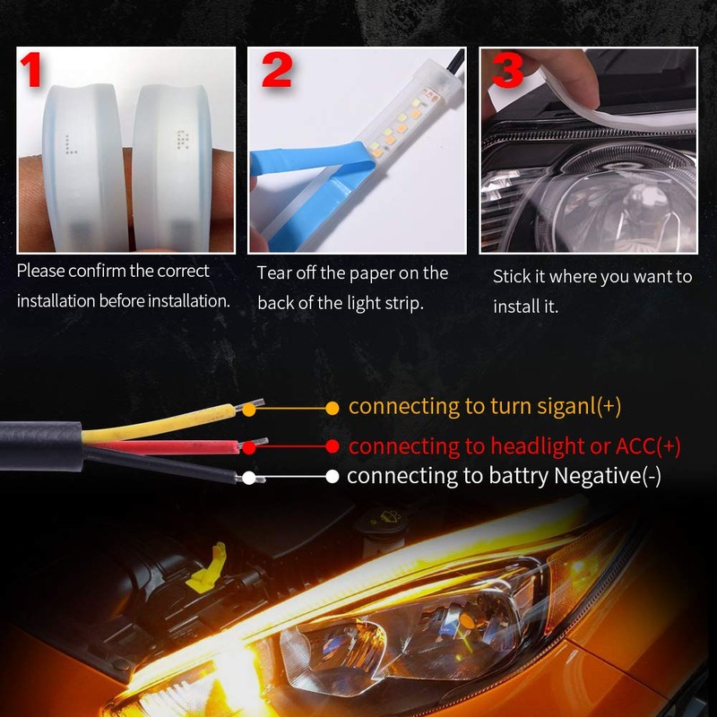 MICTUNING LED Headlight Surface Strip Tube Light 24 Inch DRL