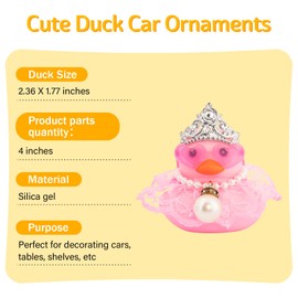 wonuu Car Rubber Duck Decoration Cute Pink Car Accessories Car Ducks for Dashboard with Dress Loveglasses Necklace, Lace Skirt