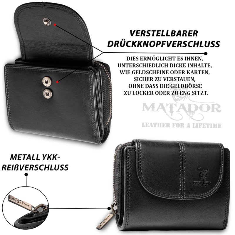 MATADOR Genuine Leather Women's Wallet RFID Protection Wallet Compact Leather,