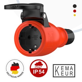RedStar24 Schuko Coupling 230 V IP54 Set of 4 Robust Sockets, 3-Pin, Rubber & Plastic, Black Red, Automatic Spring Cover, One-Handed Operation, Ideal Outdoor Applications