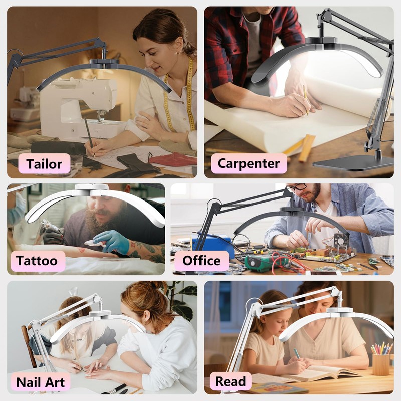 Smocraut Half Moon Light for Nail Desk, 2-in-1 Foldable Half