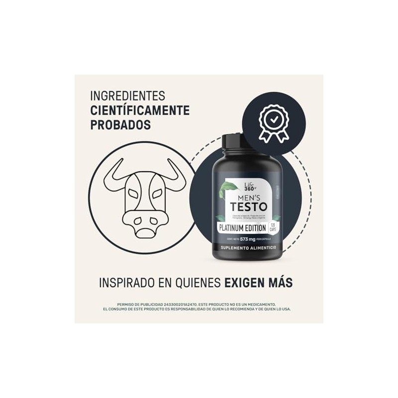 LIFE 360+ Mens Testo Platinum con Creatina Maca L-Arginina |