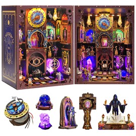 Book Nook Kit - Fantasy Tarot 3D Wooden Puzzle for Adults, Teens & Beginners, DIY Miniature Bookshelf Insert with LED Light, Mysterious Craft Gift for Model Builders