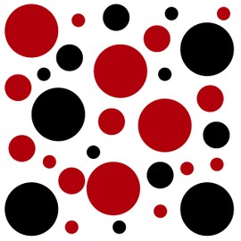 Polka Dot Wall Decals - 300 Assorted Dot Stickers - Girls Room Wall Decor Stickers, Wall Dots, Vinyl Circle Peel & Stick Bedroom, Playroom, Kids Room, Baby Nursery Teen Bedroom Decoration (Black/Red)