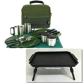 NGT Deluxe Fishing Camping Picnic Day Cutlery Set + Black Lidsters Bivvy Table