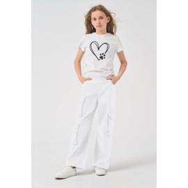 Girls Multi-Pocket Cargo Jeans Baggy Waist Wide-Leg Pants Kids Jeans, E1-White, 11-12 Years = Tag 160