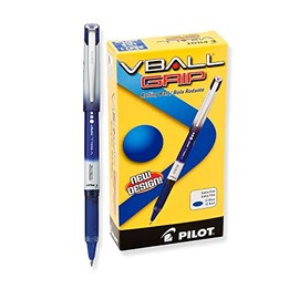 Pilot 35471 Vball Grip Liquid Ink Stick Roller Ball Pen, .5mm, Blue Ink, Blue/White Barrel, Dozen