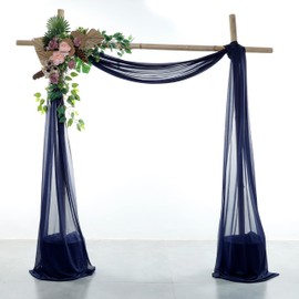 VDS Pack of 2 Panel (30 Inch X 20 Feet) Wedding Arch Draping Fabric Sheer Chiffon Fabric Drapery for Wedding Ceremony Reception Swag Backdrop Canopy Chuppah ARBO Altars Decoration (Navy Blue)