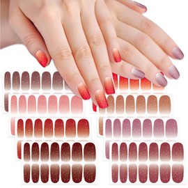 SILPECWEE 8 Sheets Gradient Glitter Nail Polish Stickers Full Nail Wraps for Women Self Adhesive Nail Polish Strips Shinny Nail Strips Stick on Fingernail Manicure Sticker with Nail File