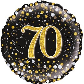 Oaktree 18" 70th Sparkling Fizz Birthday Black & Gold Holographic