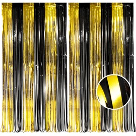 BRAVESHINE Tinsel Curtains Black Gold Glitter Curtain Background Birthday Decoration for New Year's Eve New Year Graduation Retirement Party Anniversary Movie Night Party