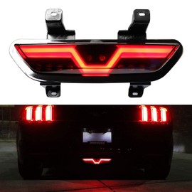 iJDMTOY Smoked Lens LED Rear Foglamp Compatible With 2015-2017 Ford Mustang, Full Red LED Tail Light Assembly Functions as Reverse Light & Rear Fog Light