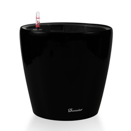 Dexceder 13x12 Self Watering Planter with Wheels Indoor Outdoor, Inner Pot Design, Thickened Large Floor Standing Flower Plant Pot with Water Level Indicator (Black Matte)